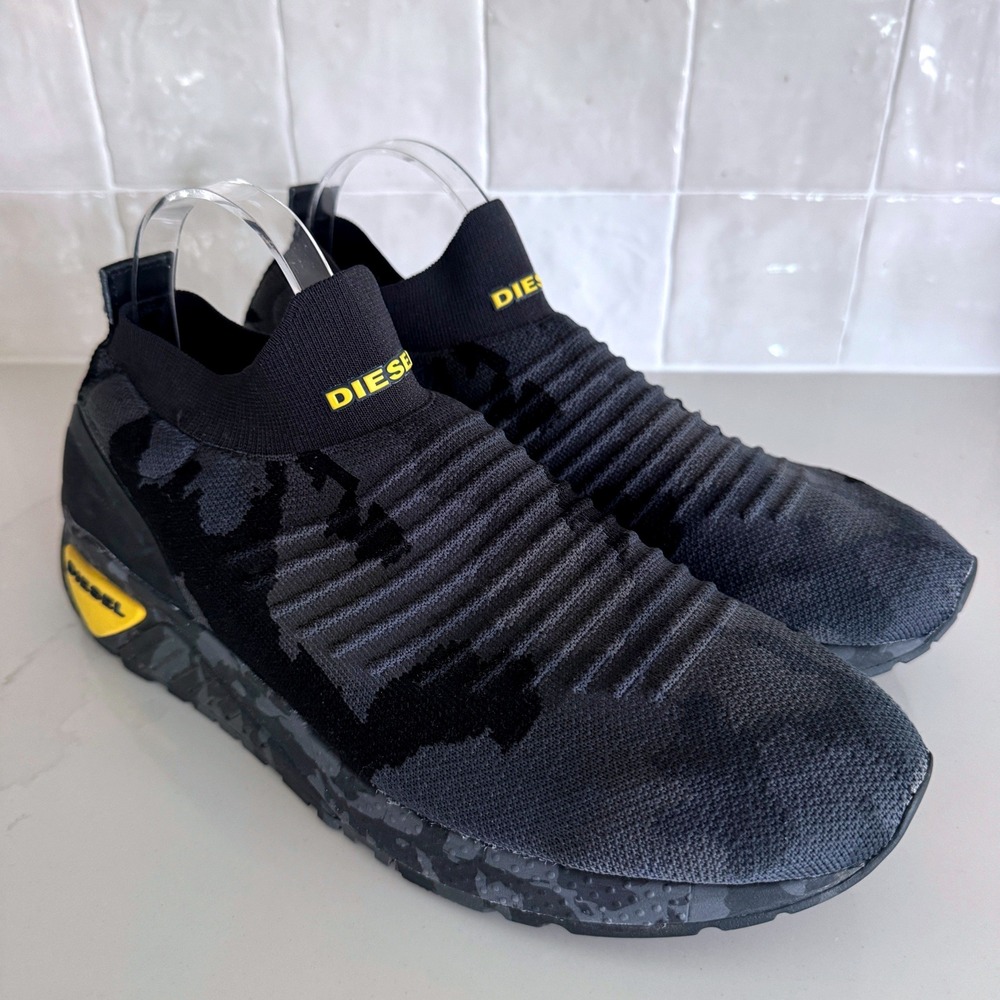 Diesel S-KB Athletic Sock Sneakers‎ Mens 12 Black Camo Slip On Knit Shoes Modern